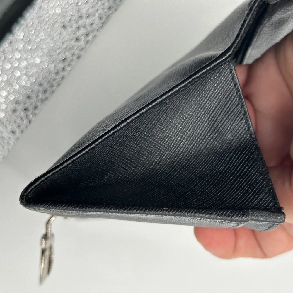 Black Women's Saffiano Leather Clutch Wallet with Silver Tone Hardware